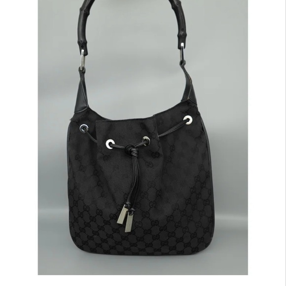 Gucci Black Bamboo Monogram Shoulder Bag - Picture 12 of 13